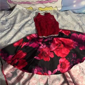 Charming Red Floral Kids Dress